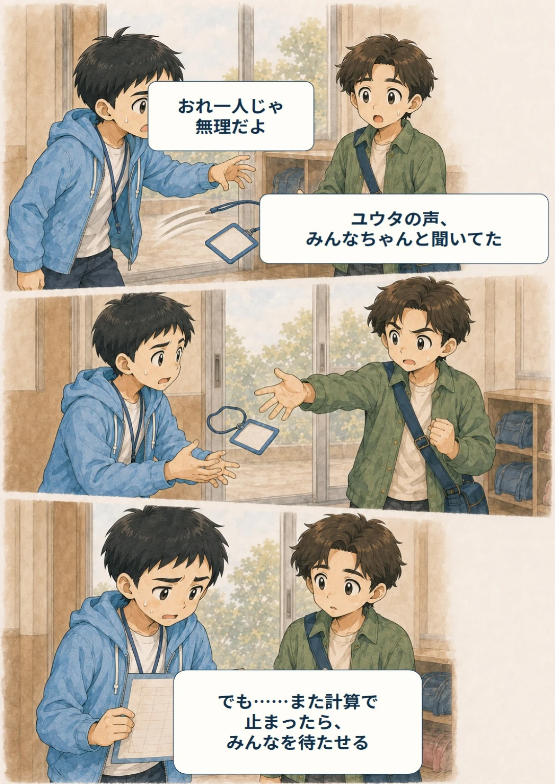 あと10秒!ぼくらのスコア大作戦 第4ページ。やめるなんて言うなよ。台詞は直後の読みやすい表示で確認できます。