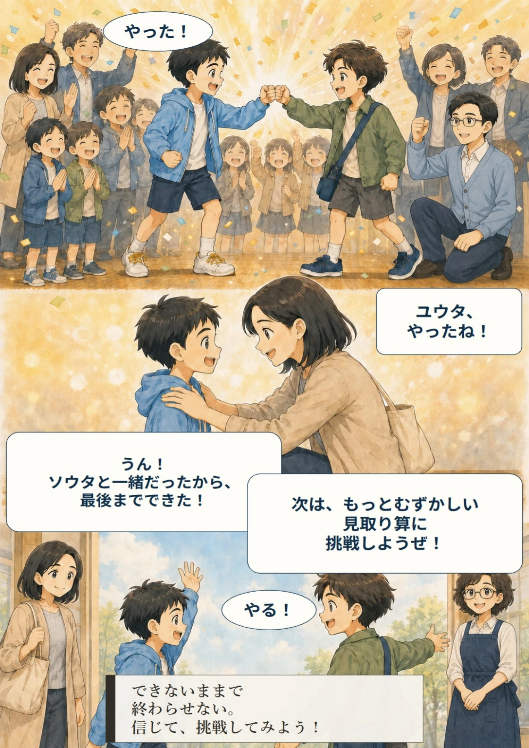 あと10秒!ぼくらのスコア大作戦 第18ページ。やったね!。台詞は直後の読みやすい表示で確認できます。